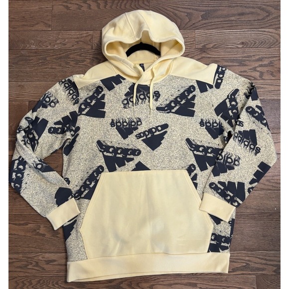 Adidas Essentials Brandlove Q3 Men's XL Yellow‎ All Over Logo Hoodie - Picture 1 of 12